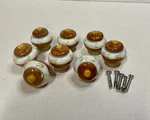Set 8 Ganz Brown, White, Pink, Green Striped Ceramic Drawer Pulls Knobs 5 Screws. Fixed Price $24.00.