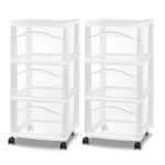 Sterilite 3 Drawer Storage Cart, Plastic Rolling Medium Organizer, White, 2 Pack. Fixed Price $79.99.