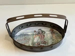 Antique Painted Porcelain Tray With Metal Frame & Handle Romantic Scene. Fixed Price $129.99.