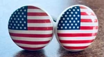 2 - Cabinet Drawer Pulls With American Flag Design Ceramic #B5. Fixed Price $11.01.
