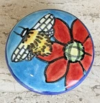 Damariscotta Art Pottery Maine Red Flower Bumble Bee 1.75" Drawer Pull Knob. Fixed Price $95.00.
