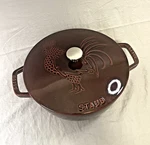 Staub Cast Iron 3.75 Qt, Essential French Oven Rooster Lid, Grenadine. Fixed Price $129.00.
