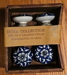 Ceramic Blue & White Drawer Pulls Handcrafted India Set Of 4 Nib. Fixed Price $17.00.