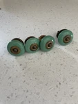 Anthropologie Green Ceramic Drawer Knobs With Brass Rosettes - Of 4. Fixed Price $22.00.