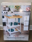 Origami Folding Kitchen Island Cart Wheeled Wood Top Bar White Portable 25X20X36. Fixed Price $150.00.