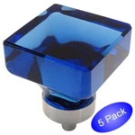 *5 Pack* Cosmas Satin Nickel & Blue Glass Square Cabinet Knob #6377SN-BL. Fixed Price $24.75.