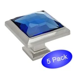 *5 Pack* Cosmas Satin Nickel & Blue Glass Square Cabinet Knobs #5883SN-BL. Fixed Price $24.70.