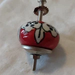 Round Floral Ceramic Cabinet Knob Pull Red White Black Silver W/ Screw. Fixed Price $96.00.