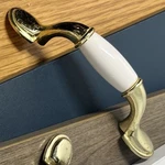 Vintage White Porcelain Brass Cabinet Handle Amerock Pull Ceramic Barrel Drawer. Fixed Price $9.99.