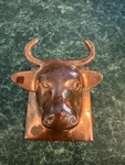 Vintage Copper Cow Bull Head Farm Kitchen Towel Apron Holder Hanger Wall Mount. Fixed Price $45.00.
