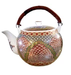Antique 19TH Century Japanese Kutani Porcelain Teapot Bamboo Handle, Excel Cond. Fixed Price $150.00.