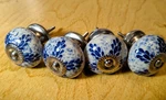 Of 4 Ceramic Drawer Cabinet Knobs White With Blue Design - Sets Available. Fixed Price $5.00.