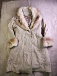 Halls Crown Center Domino Vintage Beige Brown Double Breasted Fur Trim Coat. Fixed Price $45.00.