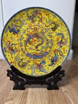 Chinese Decorative Yellow Dragon & Phoenix Plate With Red Seal Mark. Fixed Price $34.99.