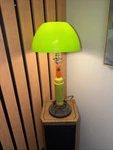 Vtg Eclectic Table Lamp Cast Iron Base Green Mushroom Dome Shade Folk Art Mcm. Fixed Price $69.99.