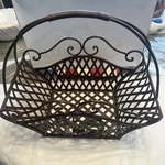 Brass Bronze Tone Wrought Iron Basket With Handle Vintage Grape Design. Fixed Price $35.00.