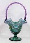Fenton Dragon Fly Basket New Century Collection Green Opalescent Purple Handle. Fixed Price $255.99.