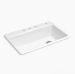 Kohler R5871-4-0 Riverby Hole Enameled Cast Iron Kitchen Sink White. Fixed Price $349.99.