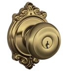 Schlage F51A 609 Brk Georgian Knob Brookshire Trim Keyed Entry Lock Brass. Fixed Price $39.99.