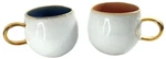 2 Anthropologie Perasima Mugs Coffee Tea Stoneware Hand Painted Pink Blue Gold. Fixed Price $34.95.