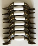 8 Kitchen Drawer Cabinet Dresser Pulls Handles Cast Brass White Porcelain Vtg. Fixed Price $42.00.
