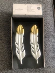Set Of 2 Threshold White & Brushed Brass Finish Feather Shaped Pull Nib. Fixed Price $9.99.
