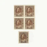 5 Canada 3C Stamps #108 One Mnh Block Of 4 & Single Mh Imperf 1918 CV$220.00. Fixed Price $32.50.