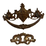 Antique Brass Victorian Ornate Drawer Pulls And Key Holes Set Of 2. Fixed Price $40.00.