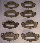 Great Set 8 Antique Cast Iron Cabinet Pulls With Section For Label. Fixed Price $55.99.