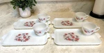 Vintage Mid Century Modern Fire King Fleurette Cottage Milk Glass Trays & Cups. Fixed Price $17.55.
