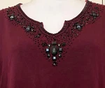 Metro 7 Womens Burgundy Sweater Top Size 18W / 20W Beaded Neckline Plus. Fixed Price $26.30.