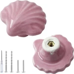 2PCS Ceramic Cabinet - Pink Drawer Knobs, Shell Shaped Dresser Cute. Fixed Price $11.22.