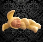 Vintage Retro Slepping Baby Child Easter Bunny Rabbit Ceramic Figurine 8". Fixed Price $14.95.