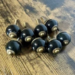 Set Of 8 Vintage Round Black Ceramic Drawer Knobs Pulls With Brass Hardware. Fixed Price $25.00.