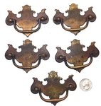 Set 5 Chippendale Style Batwing Brass Drawer Pulls W/ Bail Handles Marked "4684". Fixed Price $10.00.