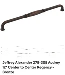 Jeffrey Alexander 278-305 Audrey 12" Center To Regency Bronze. Fixed Price $40.00.