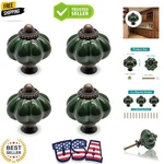 4PCS Dark Green Pumpkin Knobs, Vintage Ceramic Cabinet Dresser Pulls With Mou.... Fixed Price $11.99.