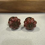 Set Of 2 World Market Hand-painted Ceramic Pumpkin Drawer Knobs Red Boho India. Fixed Price $12.75.