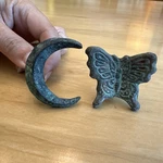 Vtg Blue Iron Moon Butterfly Drawer Pulls Nautical Cabinet Knob Patina Verdigris. Fixed Price $15.98.