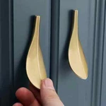 Drawer Knobs Set Of 2 Creative Leaf Shaped Zinc Alloy Pulls, Golden Finish. Fixed Price $9.95.