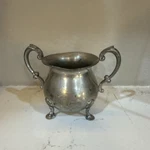 Empire Pewter Creamer With Ornate Handles Two-handled Sugar Bowl 3.5" Tall. Fixed Price $12.37.