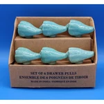 Set Of 6 Ceramic Seashell Drawer Pulls Knobs Turquoise Blue Made India. Fixed Price $19.88.