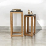 Cheungs Virael Black Marble Brown Wood Nesting Tables Set 2. Fixed Price $193.50.