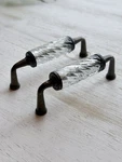 2 Clear Spiral Glass Antique Brass Metal Drawer Pulls Cabinet 3.88" X 4. Fixed Price $18.00.