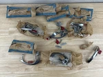 5 + Extras Stanley Push Button Cabinet Pull Latch Set Princess Chrome Red 4221. Fixed Price $75.00.