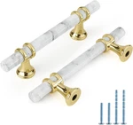 Rergy Cabinet Handles Marble Drawer Pulls Knobs, 10PACK White & Gold. Fixed Price $49.96.