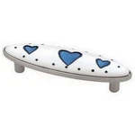 Lot Of (10) Blue Hearts Satin Nickel PBF690Y-B White Ceramic Drawer Pulls 3". Fixed Price $39.99.