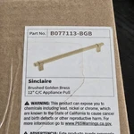 Belwith Keeler B077113-BGB Sinclaire 12" Appliance Pull Brushed Golden Brass. Fixed Price $23.75.
