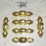 Polished Bright Brass Drawer Cabinet Oval Pull Knobs 43860 &back Plates N14616. Fixed Price $58.00.