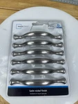 Mainstays 6 Pack Cabinet Drawer Pulls Satin Nickel Handles Hardware Set. Fixed Price $15.25.